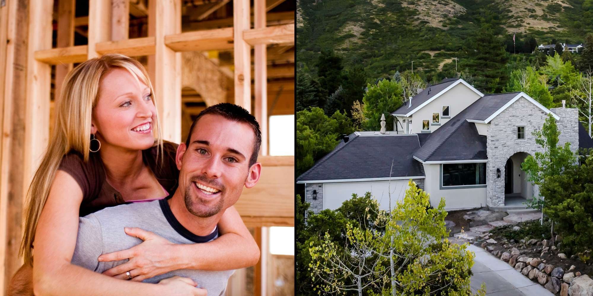 Marshall Homes custom home build in Salt Lake City with stone entry and mountain view