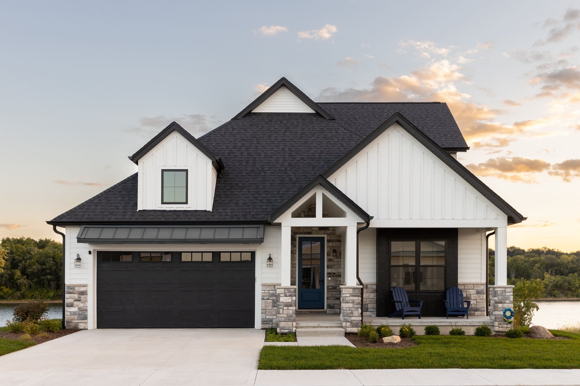 Custom Home with black and white accent exterior