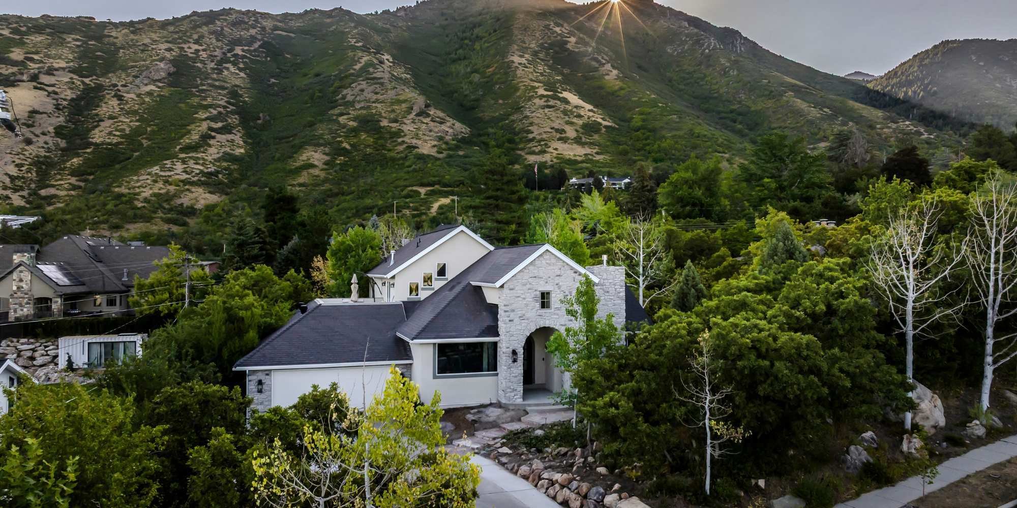 Aerial view of a custom home exterior in Salt Lake City by Marshall Homes Utah