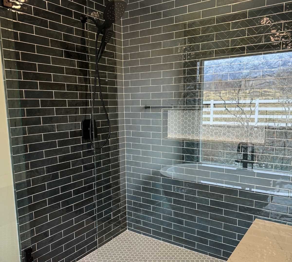 Walk-in shower in a bathroom remodel by Marshall Homes Utah in Salt Lake City