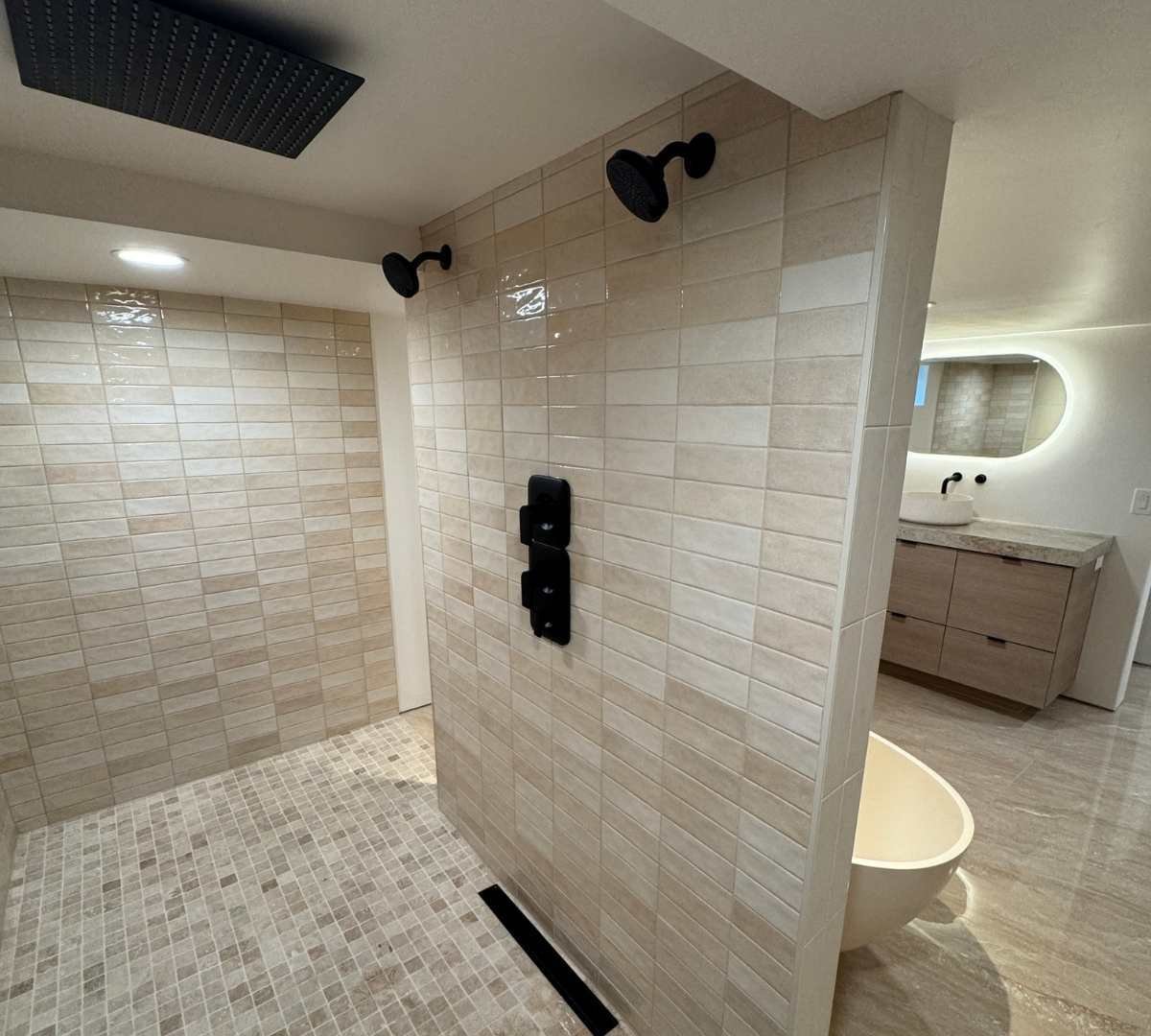 Standing shower in a custom bathroom by Marshall Homes Utah