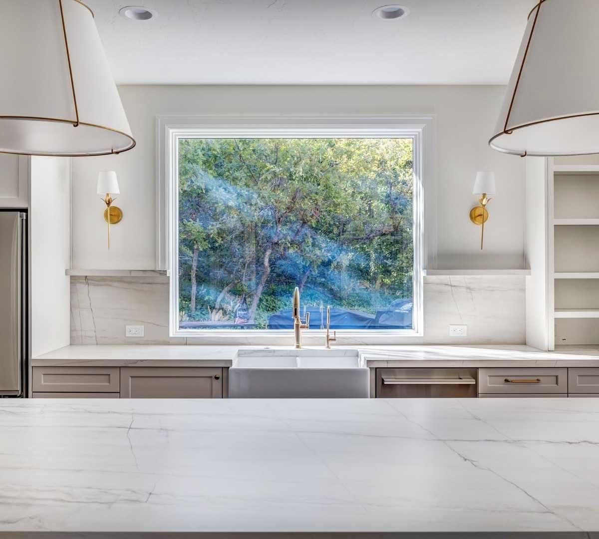 View of the kitchen island and window by Marshall Homes Utah in Salt Lake City