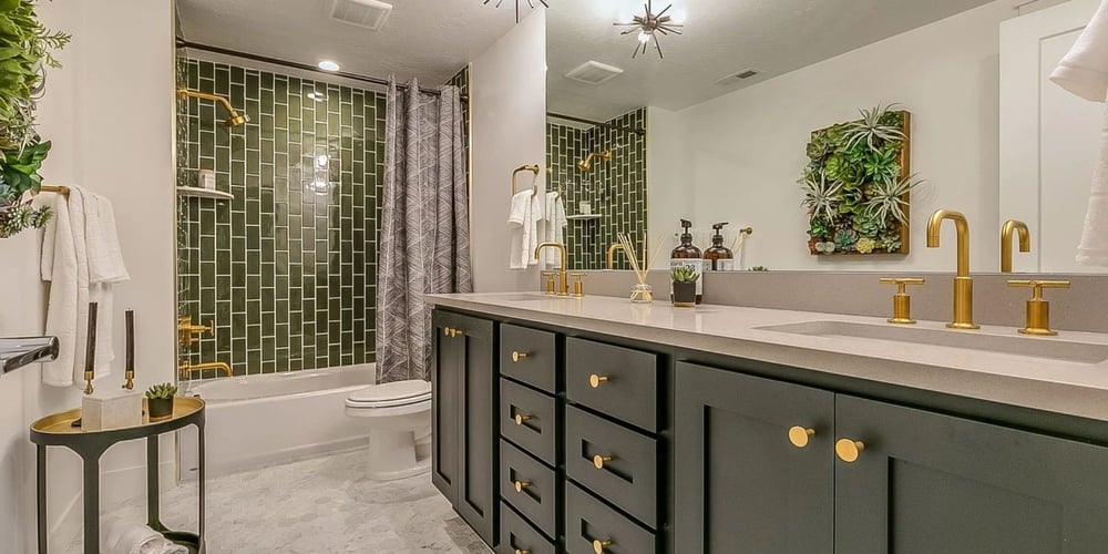 Luxury olive and gold themed bathroom Luxury Renovation Utah